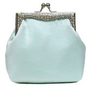 Evening Bag Satin w/ Crystal Accented Metal Frame - Light Blue – BG-40025LBL